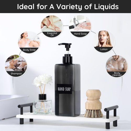 Segbeauty 16.9oz Refillable Bottles, 8pcs 500ml Shampoo and Conditioner Set with Labels, Gray Empty Shampoo Body Soap Conditioner Pump Bottle Dispenser Plastic Bathroom Press Lotion Dispenser