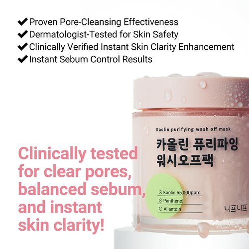 NEAF NEAF Kaolin Purifying Wash Off Pack, Pore Cleansing Mask for Dry Sensitive Skin, Softening and Hydrating, Korean Skincare (3.88oz / 110g)