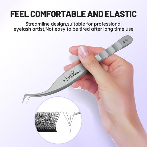 Natuhana High Precision Lash Tweezers for Individual and Volume Eyelash Extensions Premium Stainless Steel Curved Fiber Tip Professional Isolation Tweezer
