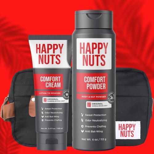 Happy Nuts Starter Sack Bundle Comfort Cream Deodorant, Comfort Powder, and Toiletry Bag