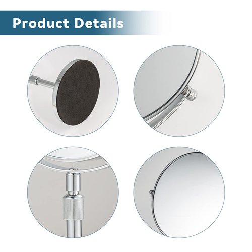 17" Tall Tabletop Magnifying Makeup Mirror Height Adjustable Vanity Mirror 1X/10X Magnification, 8" Large Double-Sided 360° Swivel Classic Round Desktop Make Up Mirror for Bathroom & Bedroom, No Light