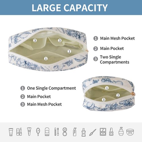 OZAOZ Makeup Bag for Purse Small Cosmetics Bag Corduroy Cute Cosmetic Pouch for Women (2PC Plum blossom)