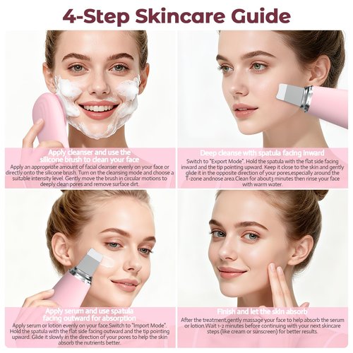 2 in 1 Electric Face Scrubber Silicone Facial Cleansing Brush, Exfoliator Scrubber & Skin Spatula Pore Cleaner Blackhead Remover Tools, Waterproof Face Brush Exfoliating Deep Cleaning Massager, Pink