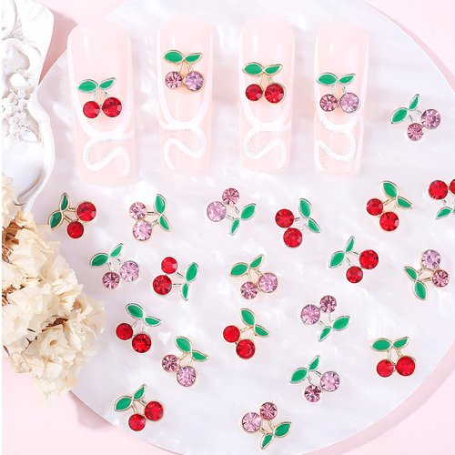 80PCS Cherry Nail Charms 3D Slime Charms for Nail Rhinestones Nail Art Shiny Gems Nail Studs Cute Fruit Nail Diamond Crystal Luxury DIY Nail Accessories(Style 6)