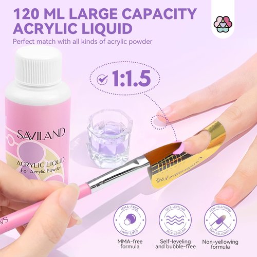 SAVILAND Acrylic Nail Kit with Everything for Beginners: Acrylic Powder and Liquid Set with Gel Nail Polish Nail Lamp Base & Top Gel Acrylic Nail Brush Professional Nail Kits Acrylic with Everything