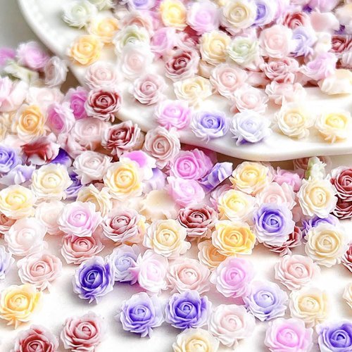 100 Pcs Cute Flower Nail Charms, Mixed Size Floral Charms for Nail Design, 3D Resin Camellia Rose Charm