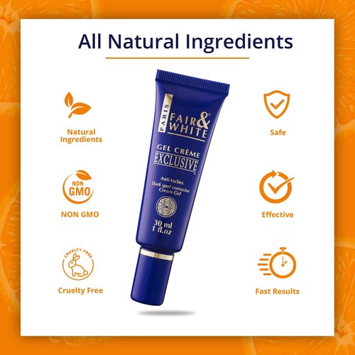 Fair and White Exclusive, Brightening Gel Cream - 30 ml / 1 Fl oz - Deeply Moisturizes, Formulated to Fade Dark Spots with Vitamin C, Glycerin & Castor Oil