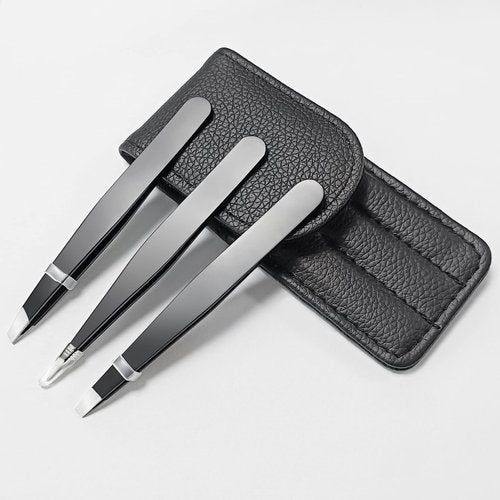 TOPMEET Eyebrow Tweezers Set,Stainless Steel Precision Remover Kit for Facial Hair, Inward Growing Hair and Splinter,Suitable for Women, Men (Black)