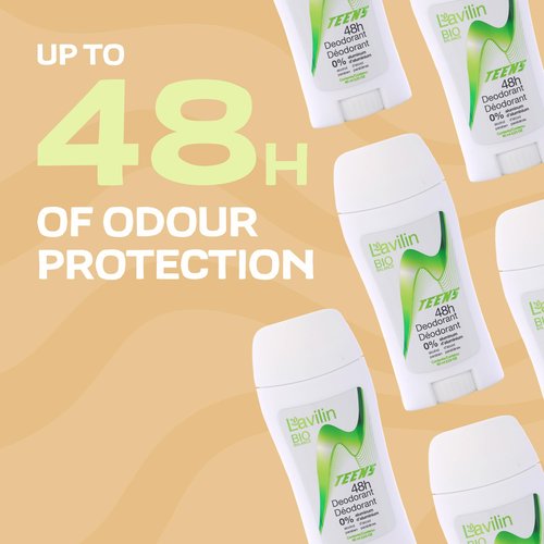 Lavilin Natural Aluminum-Free Deodorant Stick for Teens - Up to 48 Hours of Protection - Natural Formula - 60ml