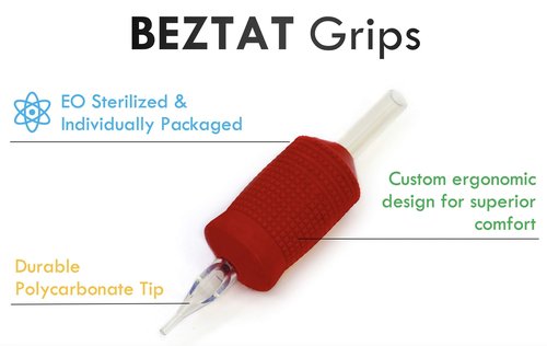 BEZTAT 25mm (1 Inch) Ultra Premium Clear Disposable Tubes w/Red Soft Silicone Grip- 20 Pack Round Tip (7RT)