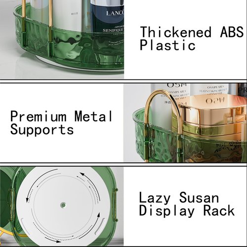 ZHIAI Rotating Makeup Organizer for Vanity, Perfume Organizer Large Bathroom Organizers and Storage, Skincare Organizers Lipstick Toiletry Spinning Holder Countertop 360 Spinning 3 Tier Green