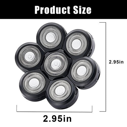 7 Blades Head Shaver Replacement Heads, Universal Fit for Electric Razors, Wet & Dry Use, 7D Floating Design, Stainless Steel Blade Heads, Ideal for Men's Face & Bald Head Shaving (2count)