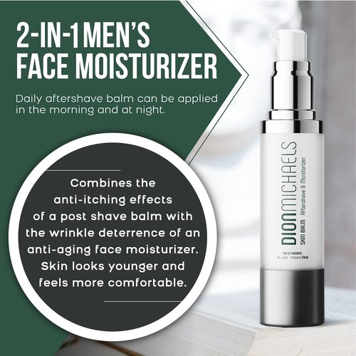Dion Michaels 2-in-1 Aftershave Balm and Face Moisturizer for Men - Soothing Post Shave Cream & Moisturizer with Aloe, Argan Oil, Oats, Shea Butter - After Shave Balm for Men - Mens Aftershave, 1oz