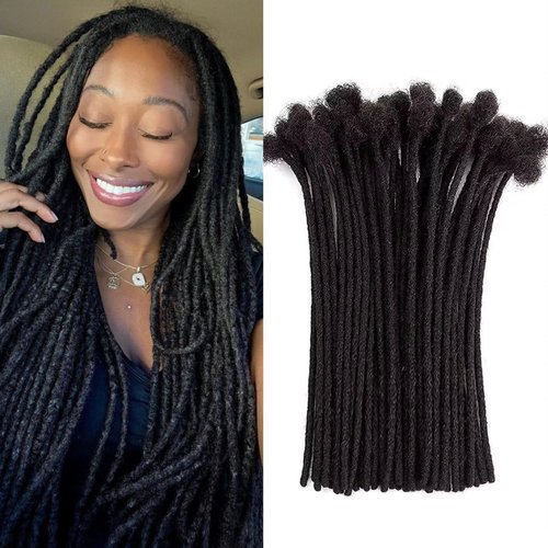 Dreadlock Extensions Human Hair 16 Inch 10 Strands 0.6 cm Width Loc Extensions 100% Real Human Hair Dreadlock Extensions Can Be Dyed Bleached Loc Extension for Men and Women (10 Strands Natual Black)