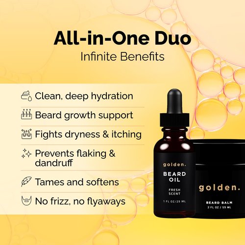 Golden Grooming Beard Bundle for Black Men | Natural Beard Growth Kit with Shea Butter (2-pack Regular, Fresh Scent)