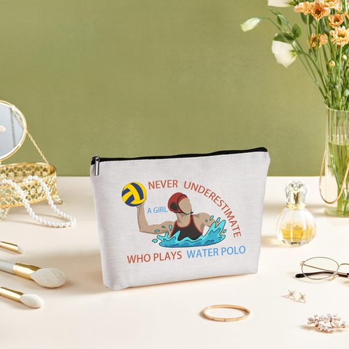 JEFBFBWE Water Polo Makeup Bag,Never Underestimate a Girl Who Plays Water Polo - a Ideal Gift for Beach Game, Poolside & Travel - Large Capacity Travel Toiletry Bag