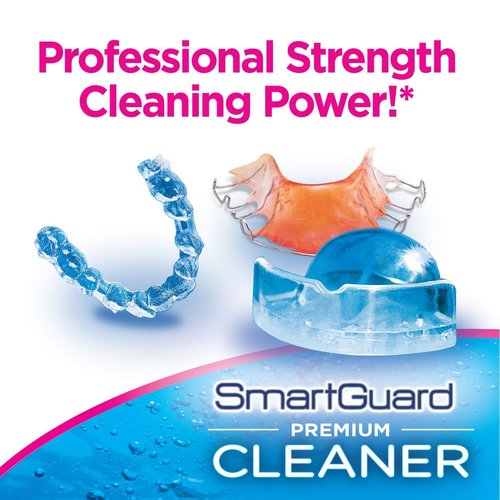 SmartGuard Premium Cleaner Crystals & Cleaning Case -(110 Cleanings)- Removes Stain, Plaque, & Bad Odor from Clear Braces, Dentures, Night Guards, Mouth Guard, & Retainers.