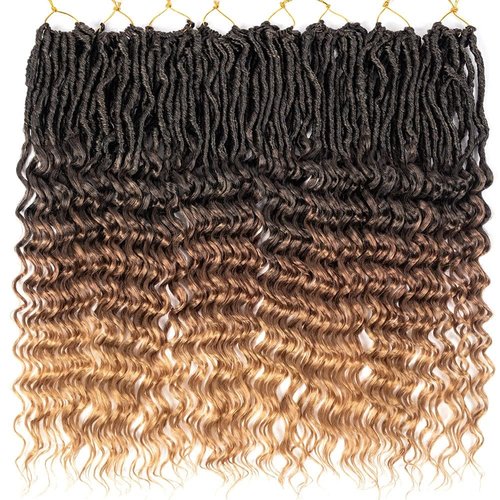 New Faux Locs Crochet Hair 24 Inch 8 Packs Soft Locs Long Deep Waves Goddess Ombre Prelooped Synthetic Dreadlock Extensions (24inch, 1B27)