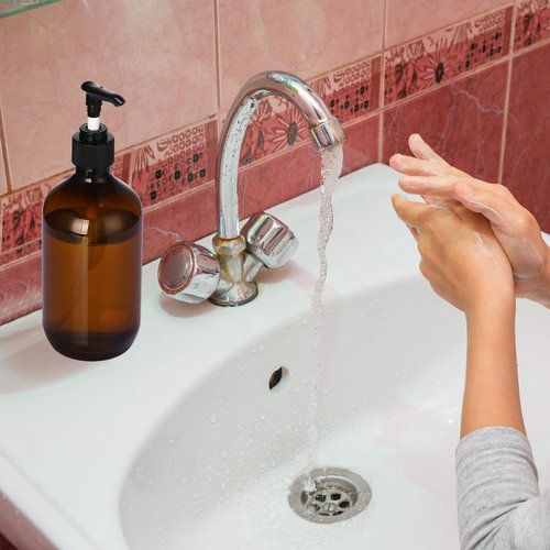 Sliner 6 Pcs Plastic Shampoo and Conditioner Dispenser Bottles 16.9 oz Shower Bottles with Pump 12 Labels and 1 Silicone Funnel Reusable Hand Soap Containers for Bathroom Shower(Amber)