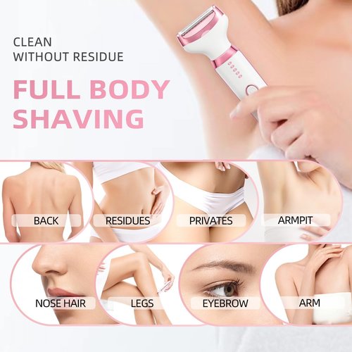 Electric Shaver Razors for Women - 5 in 1 Bikini Trimmer for Women Body Hair Trimmer Facial Hair Removal Cordless Rechargeable Body Shaver for Face Chin Arms Underarm Legs Arms Eyebrow (Pink)