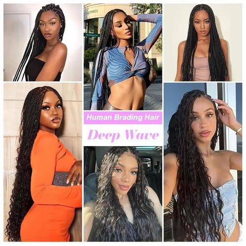 Human Braiding Hair for Boho Braids 20 inch Deep Wave Bulk Human Hair 100% Unprocessed Brazilian Virgin Hair for Bohemian Knotless Curly Braids No Weft 110g Natural Color