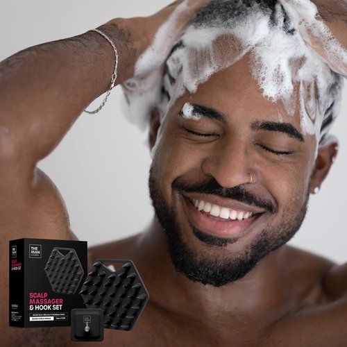 The Man Silicone Scalp Scrubber & Hook - Head Massager & Hair Brush for Men - Scalp Scrubber Exfoliator for Washing Hair - Reduces Dandruff & Stimulates Hair Growth - Men Shower Hair Brush (1 Set)