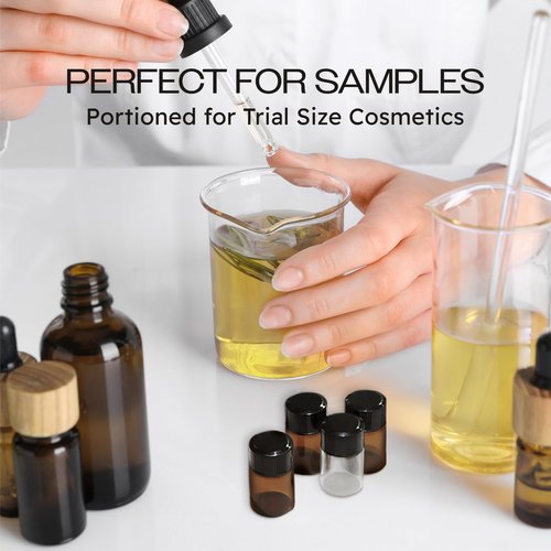 Beauticom 2ML Amber Glass Vial 144 Pieces with Orifice Reducer and Dropper Top