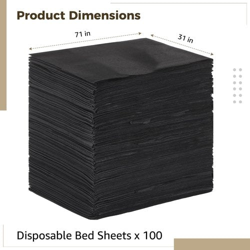 100 PCS Disposable Bed Sheets for Massage Table, 31" x 71" Non-Woven Massage Table Cover, Disposable Bed Sheets for Spa Beds, Beauty Salons, Hotels, and Estheticians (Black)