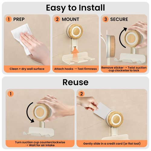 Frstem 2 Pack Razor Holder for Shower,Include 2 Adhesive Hooks&2 Broom Holder Wall Mount,Removable Suction Cup Razor Holder,Suction Cup Shower Hooks for Razor,Towel, Shaver Holder for Bathroom Wall