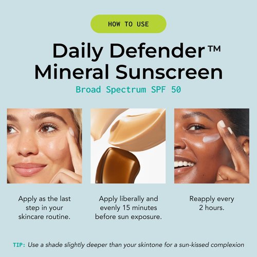 Bigger Than Beauty Skincare, Daily Defender Broad Spectrum SPF 50 Mineral Sunscreen with Hyaluronic Acid, Vitamin C & Niacinamide (as Vitamin B3), Lightweight UVA & UVB Protection, Skin Care, Untinted