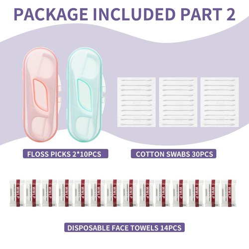 lekymo 82PCS Travel Size Toiletries Include 16 TSA Approved Travel Bottles Set, Razor, 30 Cotton Swabs, 20 Dental Floss Picks & 14 Compressed Towels Travel Vacation Essentials for Airplane Men Women