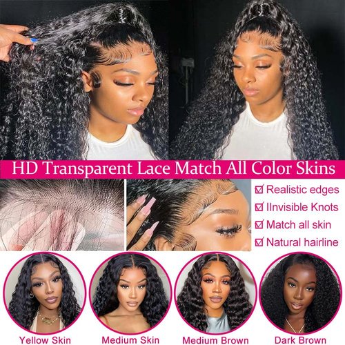 4x4 Deep Wave Lace Closure Human Hair 18 Inch Ear to Ear HD Lace Free Part Closure 100% Brazilian Virgin Human Hair Extensions 150% Density Lace Closure Pre Plucked Natural Black Color