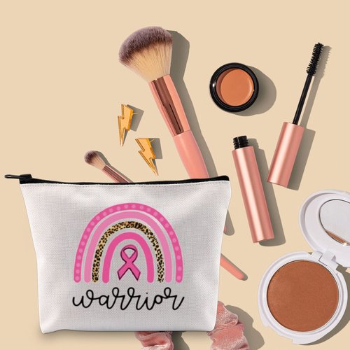 BLUPARK Breast Cancer Awareness Makeup Bag Breast Cancer Warrior Gift Breast Cancer Survivor Gift Pink Ribbon Zipper Bag (Breast Cancer Warrior)