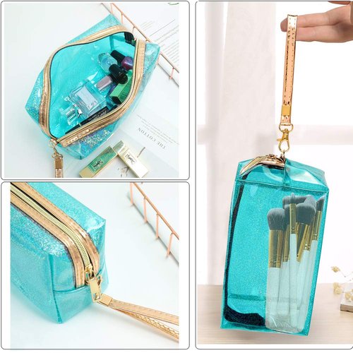 Meetory 5 Pack Waterproof Cosmetic Bag Portable Translucent Makeup Bag Zippered Travel Toiletry Pouch for Vacation, Bathroom, Organizing