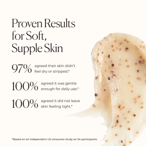 Laura Mercier Exfoliating Body Wash, Strawberry Seed and Sugar Scrub-Infused Exfoliator, Removes Impurities, Helps to Improve Uneven Skin Tone, Elasticity and Circulation, Ambre Vanille