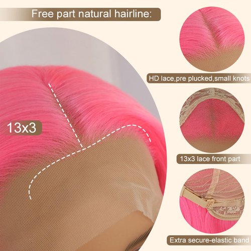 Lovestory Pink Color Lace Front Wigs Long Straight Hair Pastel Pink Heat Resistant Free Part Synthetic Lace Wig Natural Hair High Density Synthetic Lace Front Wigs for Fashion Women