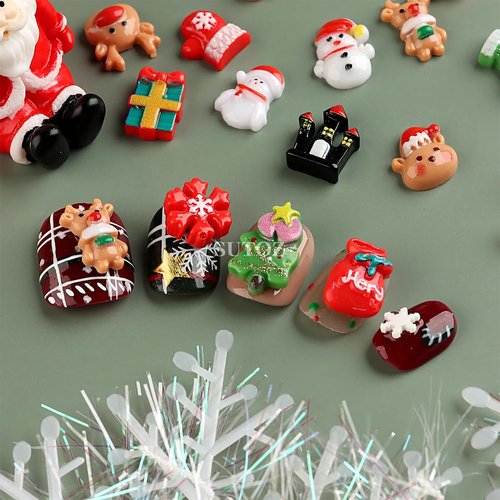 1 Box 12 Pcs 3D Luminous Christmas Nail Charms - Cute Santa Claus, Elk & Snowman Designs - Acrylic Nail Art Decorations for Women & Girls