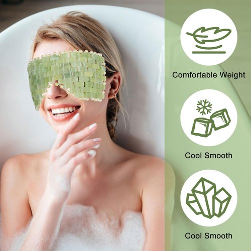 LazyGa 4 Pcs Jade Eye Mask & Skin-Safe Glass Facial Massage Tool, Jade Cooling Mask & Gua Sha Therapy Roller for Skincare Relieve Puffiness, Anti-Aging, Stress Relief