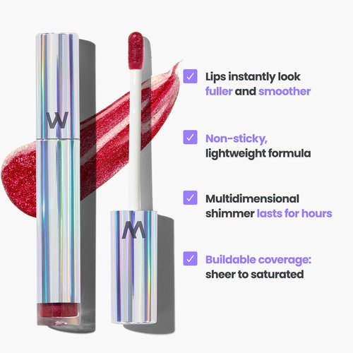 Wonderskin Wonder Blading Lip Stain Peel Off Masque - Long Lasting, Waterproof (First Kiss) with Top Gloss - Red Glitter Lip Gloss, Hydrating and High Shine Finish