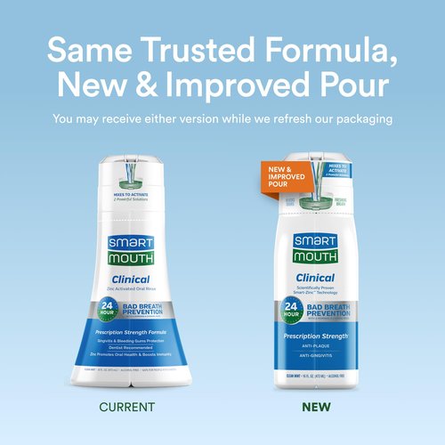 SmartMouth DDS Activated Clinical Mouthwash with Tongue Cleaner - for Fresh Breath - Clinical Strength Mouthwash for Gum Health, Gingivitis & More - Clean Mint Flavor, 16 fl oz (Pack of 2)