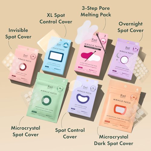 Rael Pimple Patches Early Stage & Night Bundle - Korean Skin Care, Hydrocolloid, Zit Acne Patches, Hypoallergenic/Miracle Microcrystal Spot Cover (9 Count) & Overnight Spot Cover (52 Count)