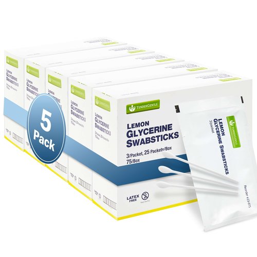 Lemon Mouth Swabs for Hospice Patients - 5 Pack of 375 Lemon Glycerin Oral Swabs for the Elderly - Refreshes and Moistens the Mouth, Teeth, and Gums