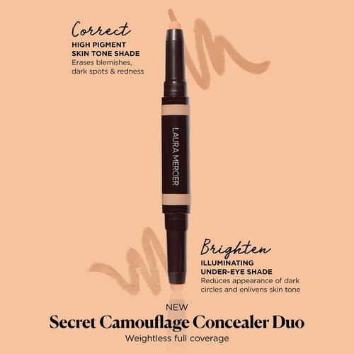 Laura Mercier Secret Camouflage Brighten and Correct Duo, 2-in-1 Face and Under Eye Concealer Stick, Blurs Imperfections and Reduces Appearance of Undereye Dark Circles, Full Coverage, 1W