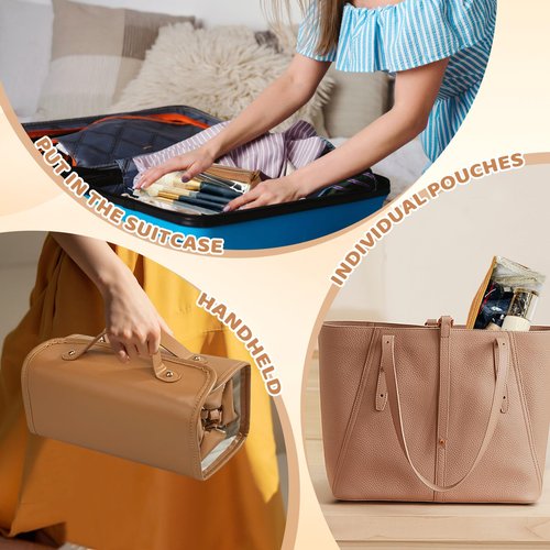 Poyetiz Toiletry Bag for Women, Travel Makeup Bag,Portable 4-in-1 Foldable Cosmetic Bag Detachable Pouches (Brown)