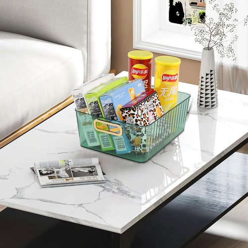 Vadidiya Clear Storage Organizer Bins, Plastic Cosmetic Storage Bin, Green, 4 Packs