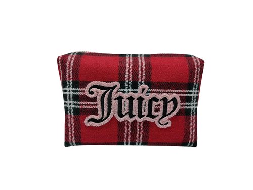 Juicy Couture Women's Cosmetics Bag - Travel Makeup and Toiletries Clutch Wedge Pouch, Flannel Material Multicolor