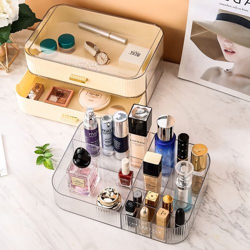 Makeup Organizer for Vanity, Stackable Cosmetics Organizer with Drawers, Countertop Storage for Makeup Palettes, Skincare, Beauty Supplies, Great for Vanity, Bathroom, Cabinet, Dresser Desk. Cream