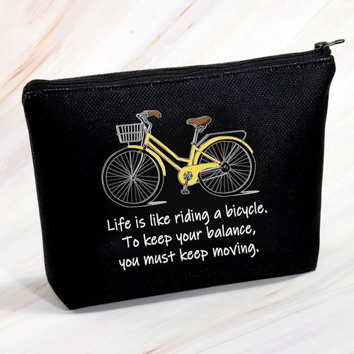 MBMSO Bicycle Gifts Cosmetic Bag Bicycle Makeup Bag Life is Like Riding a Bicycle Zipper Pouch Cyclist Gifts for Women Cycling Toiletry Bag Organizer Case (Life bicycle black)