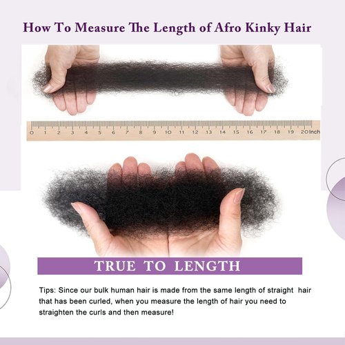 Bob Afro Kinkys Bulk Human Hair 10 Inch 50g Afro Kinky-curly Hair Bulk for Twist Braids 4C Kinkycurly Bundles Human Braiding Hair for Women Girl Kids Natural Black 50g/pack