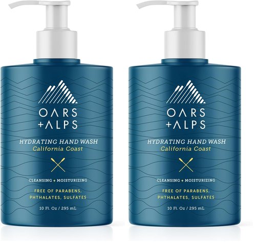 Oars + Alps Hydrating Liquid Hand Soap, Made with Coconut Oil & Aloe Vera to Moisturize Dry Hands, Gentle Hand Wash with Vitamin E, California Coast Scent, 10 Fl. Oz Bottle (Pack of 2)